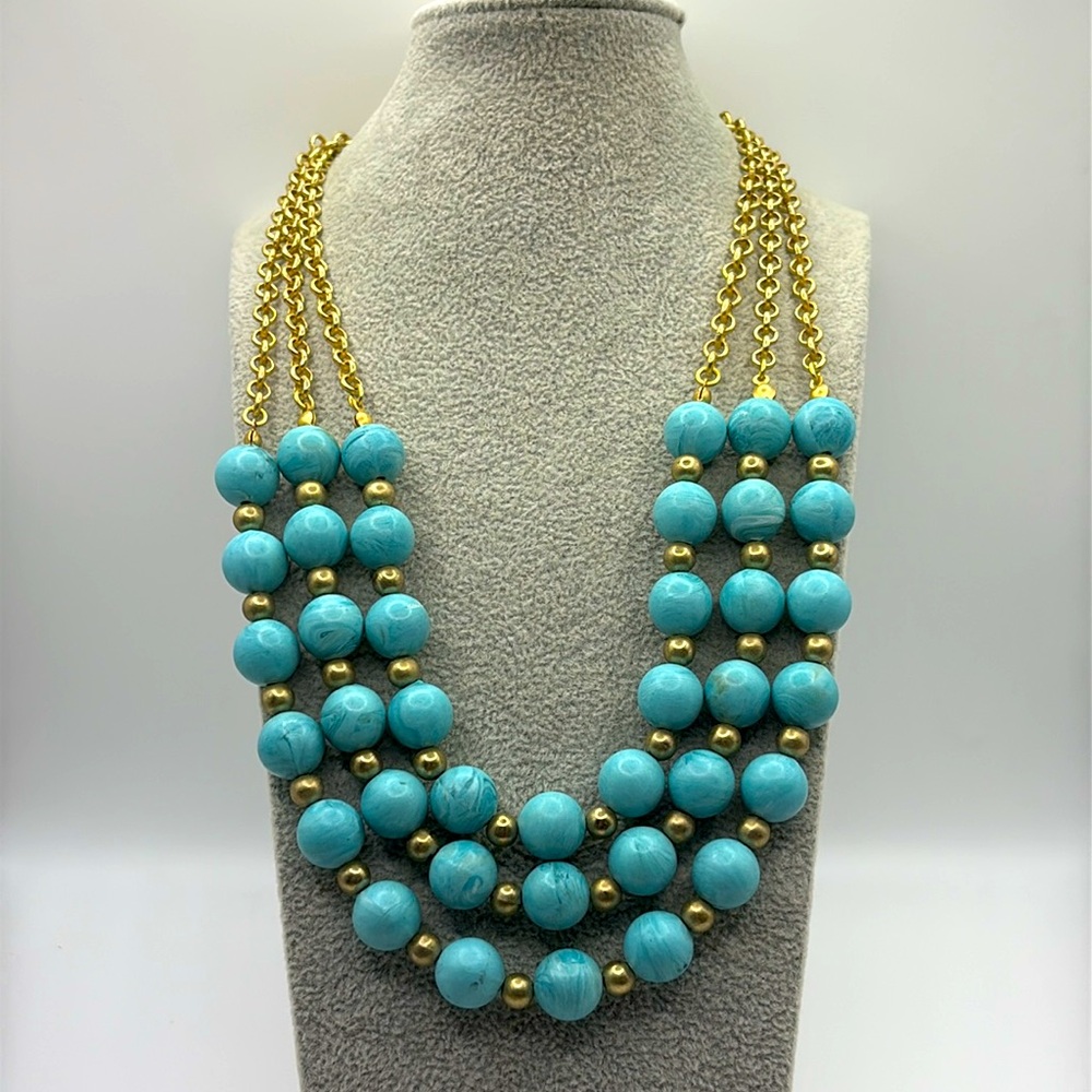 Elegant Gold and Turquoise Boho Beaded Necklace